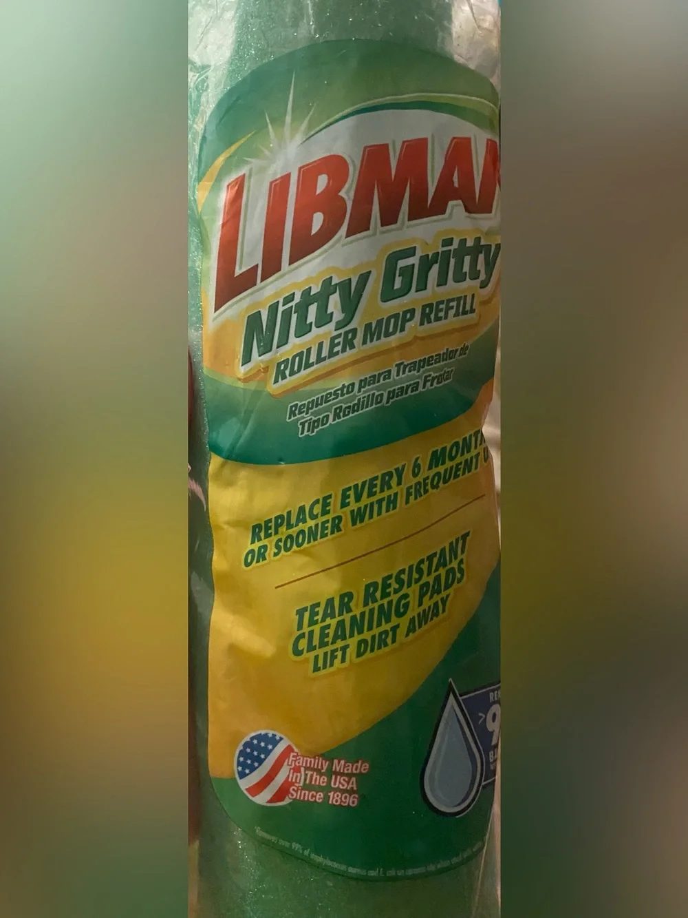 Libman Nitty Gritty Roller Mop Refills - Green & Yellow PACK OF 3 Made in USA